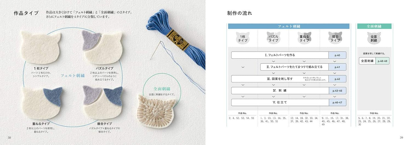Cats and Felt Embroidery Motifs - Japanese Craft Book