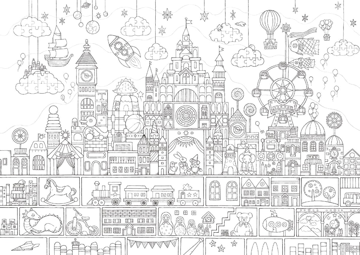 Coloring Book of Imaginary Dreamy Towns - Japanese Coloring Book