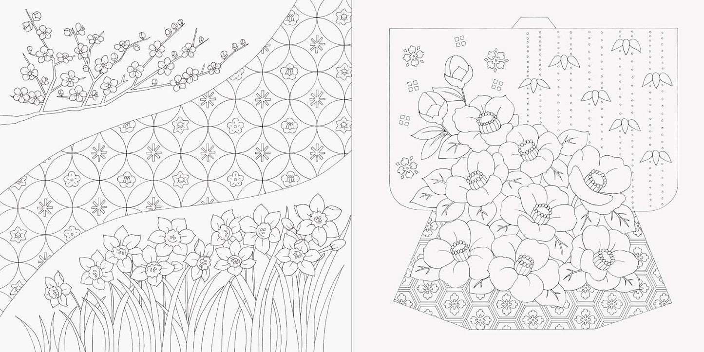 Traditional Japanese Seasonal Floral Designs and Landscapes Coloring Book - Japanese Coloring Book