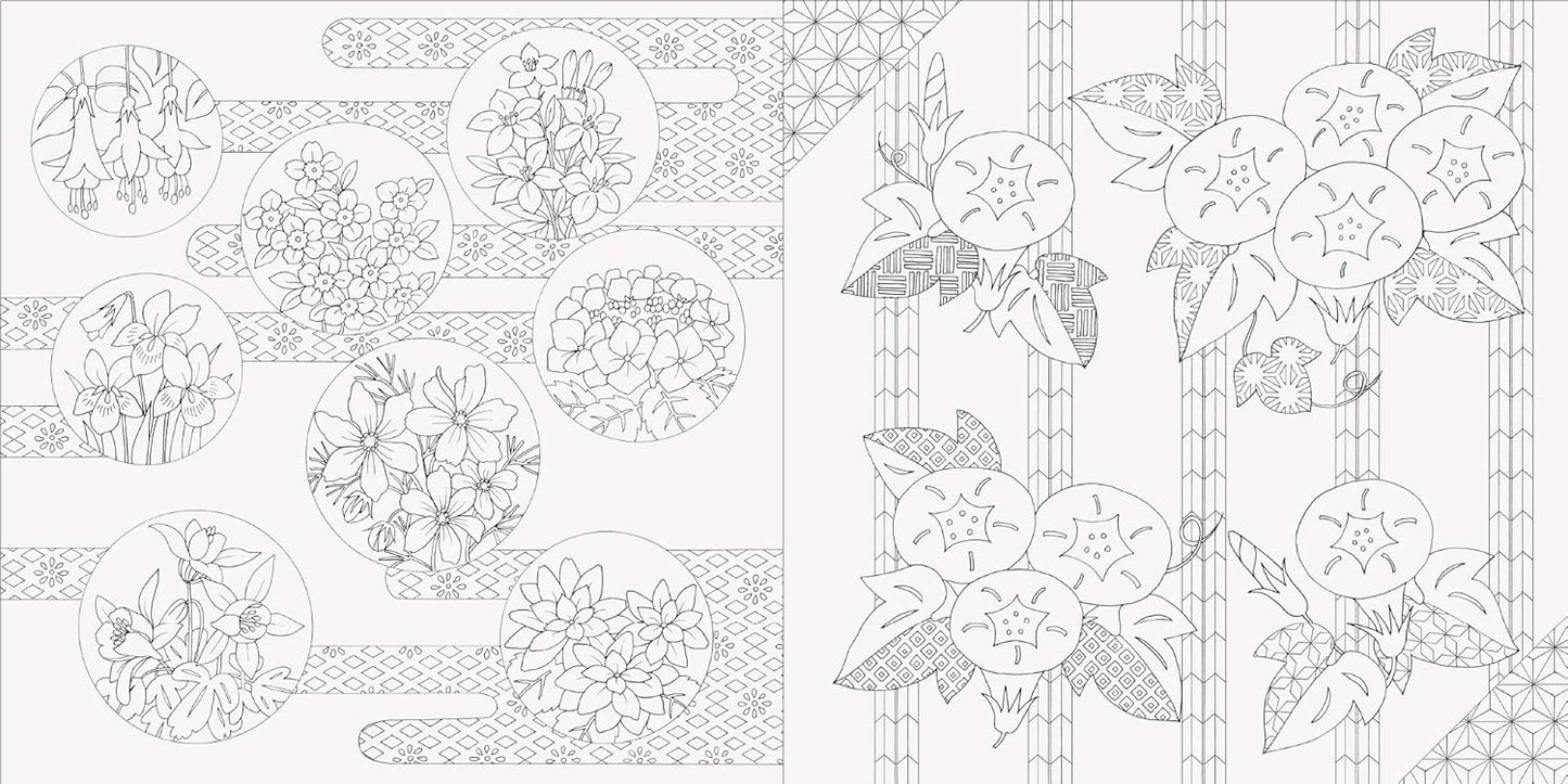 Traditional Japanese Seasonal Floral Designs and Landscapes Coloring Book - Japanese Coloring Book