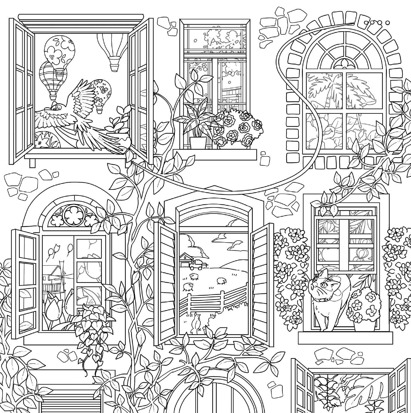 The Dreaming Cat’s Floral Journey – Searching for the Bell of Happiness Coloring Book - Japanese Coloring Book