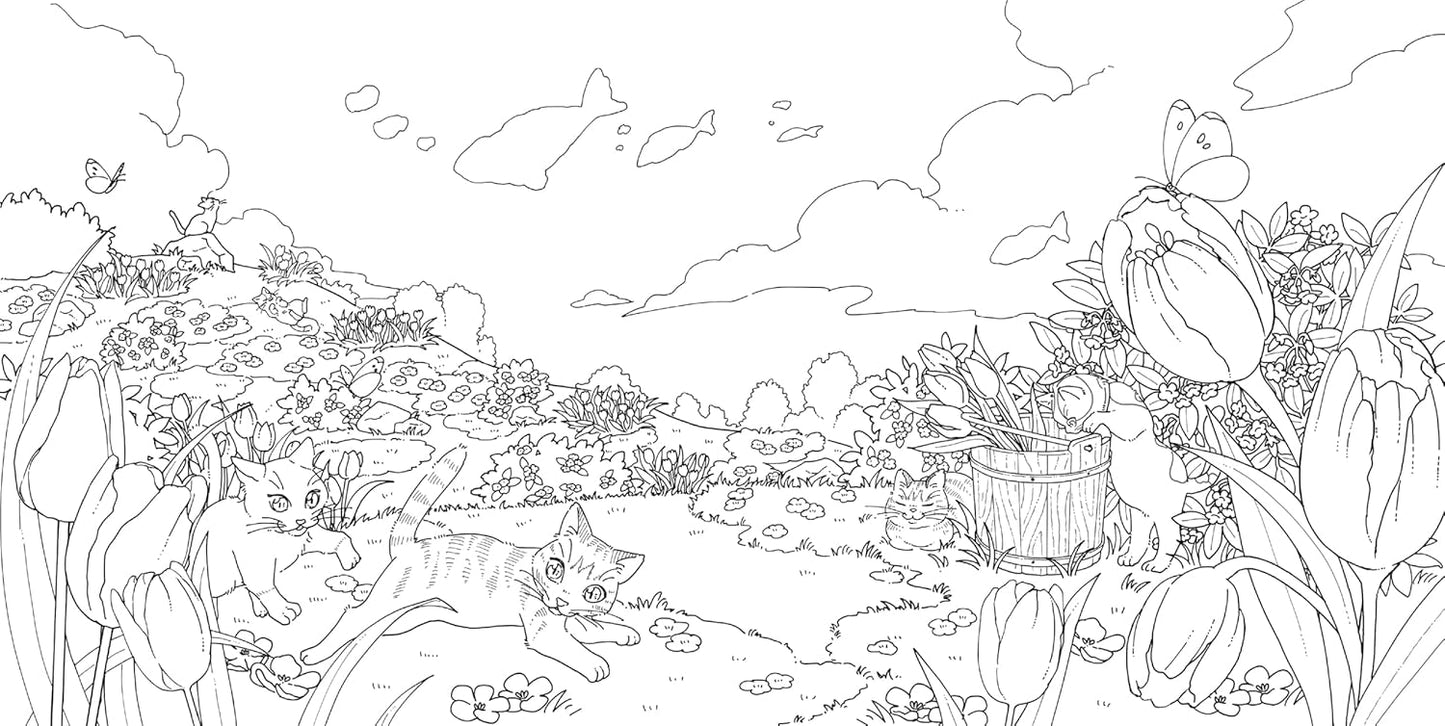 The Dreaming Cat’s Floral Journey – Searching for the Bell of Happiness Coloring Book - Japanese Coloring Book