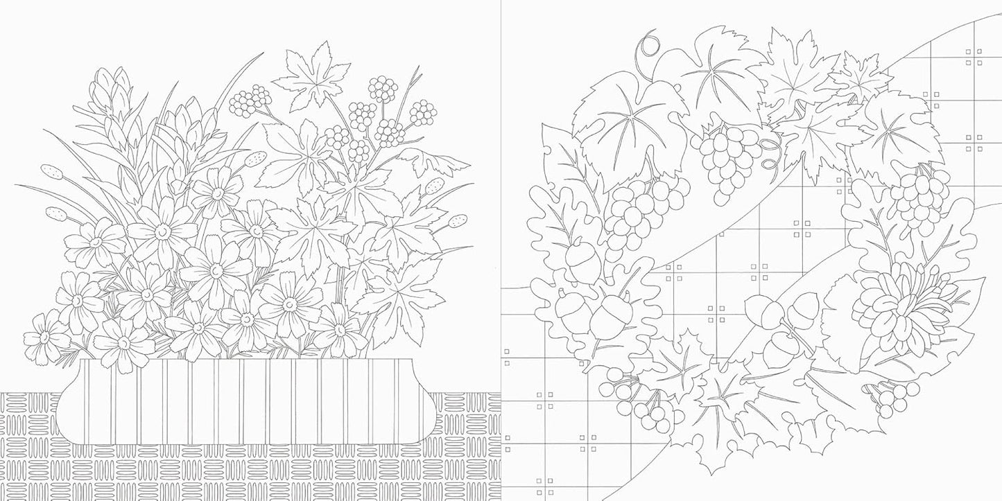 Traditional Japanese Flowers in Four Seasons Coloring Book - Japanese Coloring Book