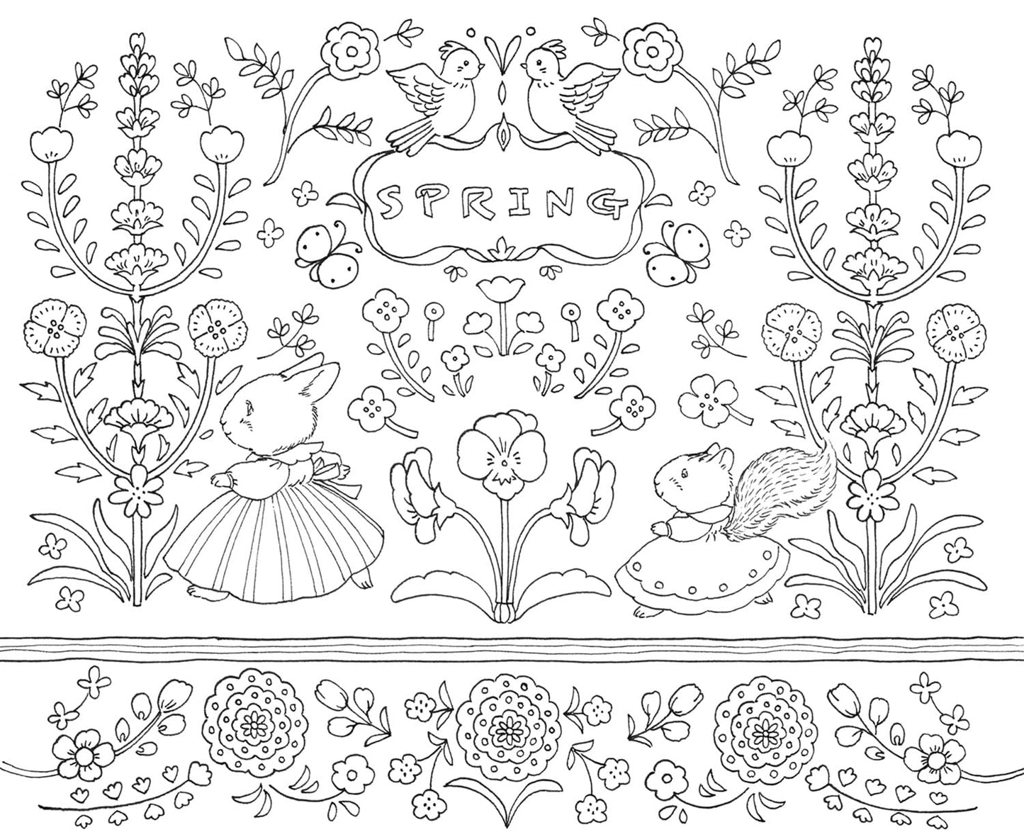 Rabbit Family’s Little Flower-Filled Home Coloring Book - Japanese Coloring Book