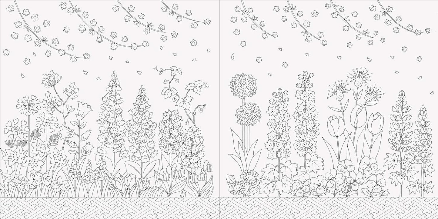 Traditional Japanese Seasonal Floral Designs and Landscapes Coloring Book - Japanese Coloring Book