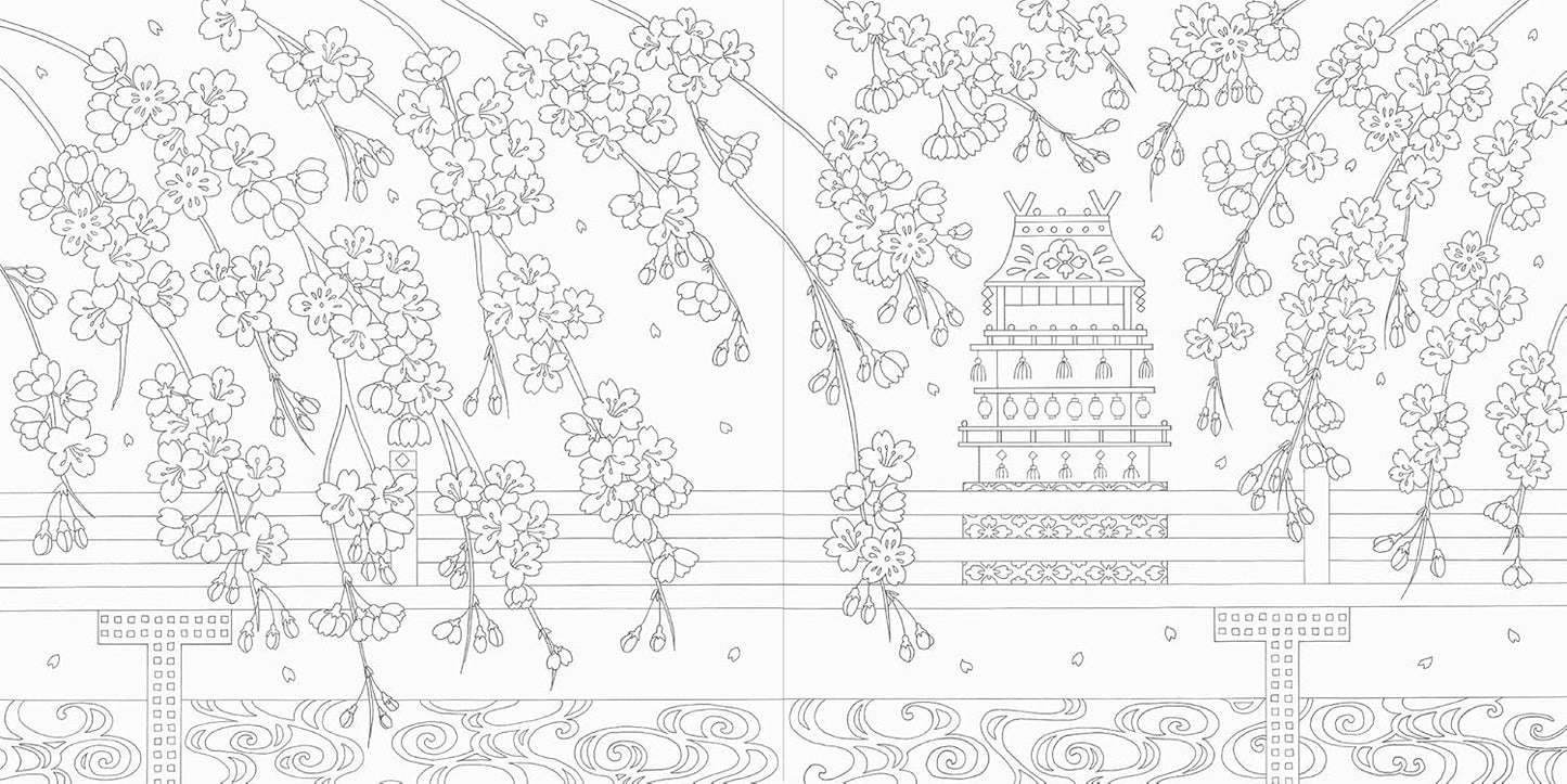 Traditional Japanese Flowers in Four Seasons Coloring Book - Japanese Coloring Book