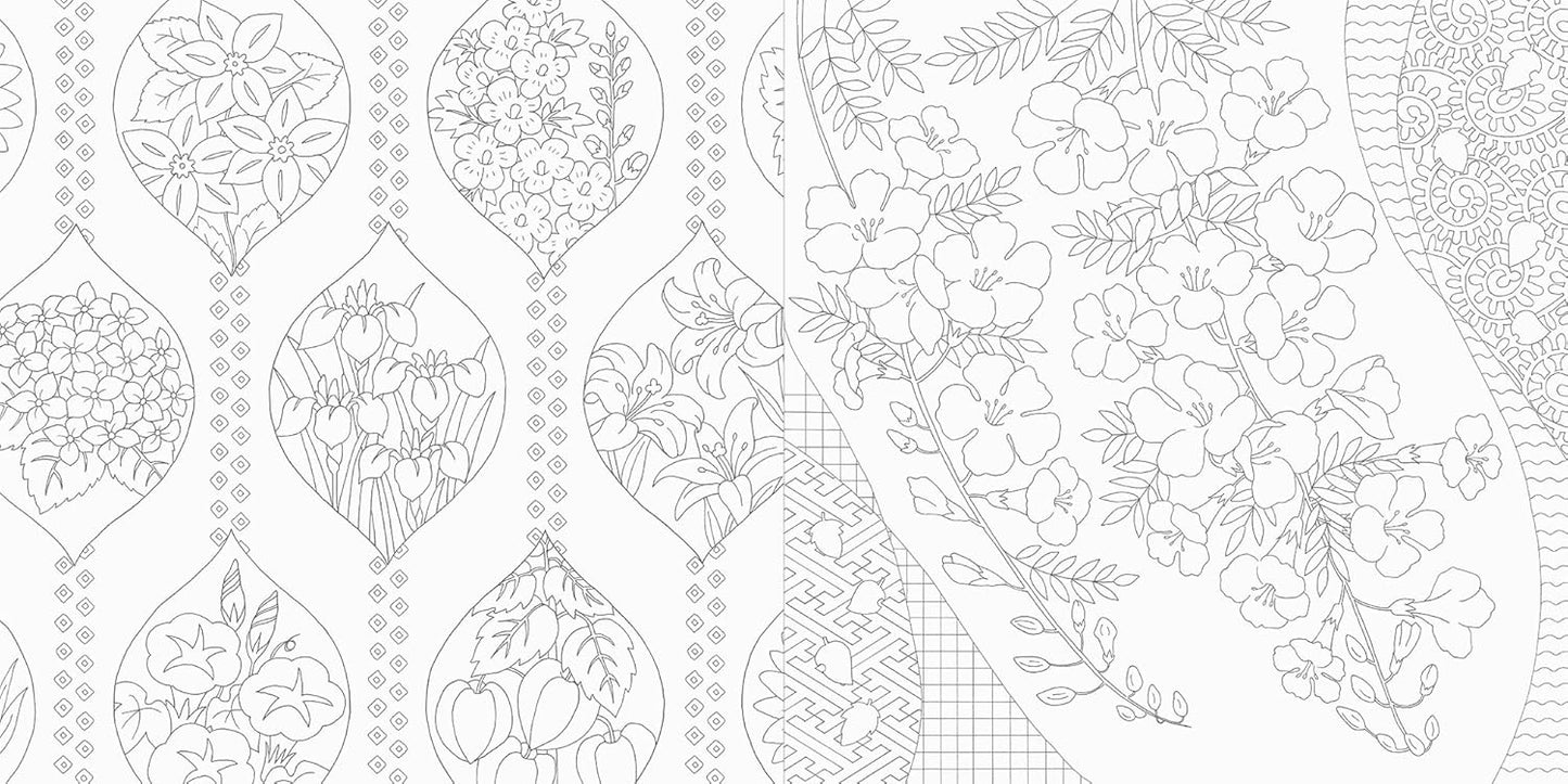 Traditional Japanese Flowers in Four Seasons Coloring Book - Japanese Coloring Book