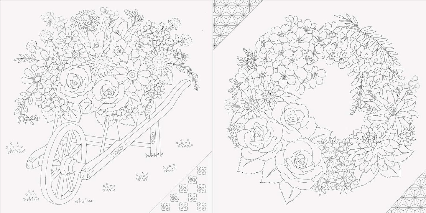 Traditional Japanese Seasonal Floral Designs and Landscapes Coloring Book - Japanese Coloring Book