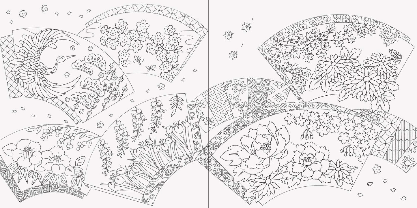 Traditional Japanese Flowers and Schemes Coloring Book - Japanese Coloring Book