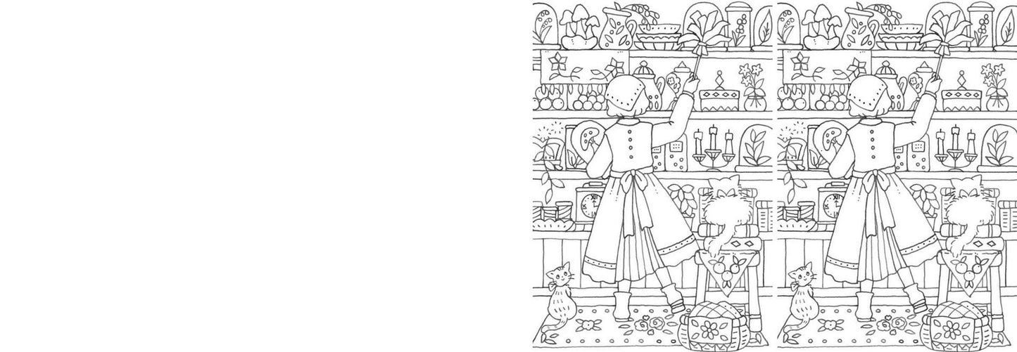 Girl's 12 Months in the Dreamy Small Town - Post Card Size Japanese Coloring Book by Erity