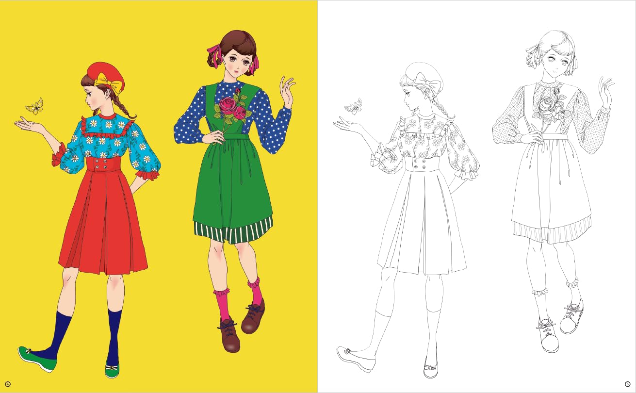 Retro Fashion Coloring Book by Mari Katogi - Japanese Coloring Book