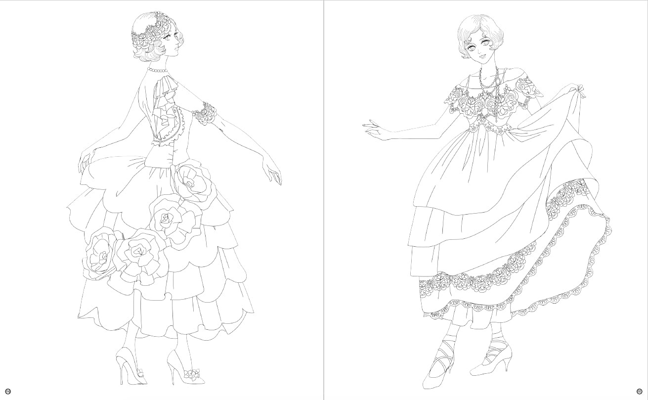 Retro Fashion Coloring Book by Mari Katogi - Japanese Coloring Book