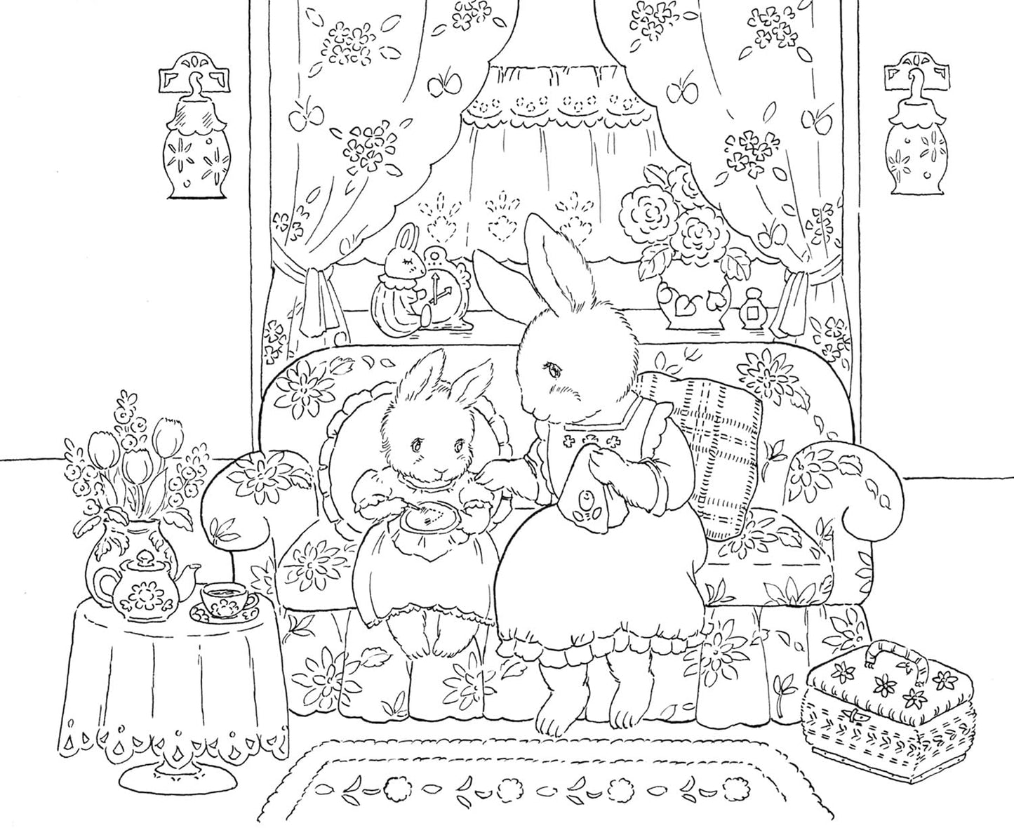 Rabbit Family’s Little Flower-Filled Home Coloring Book - Japanese Coloring Book