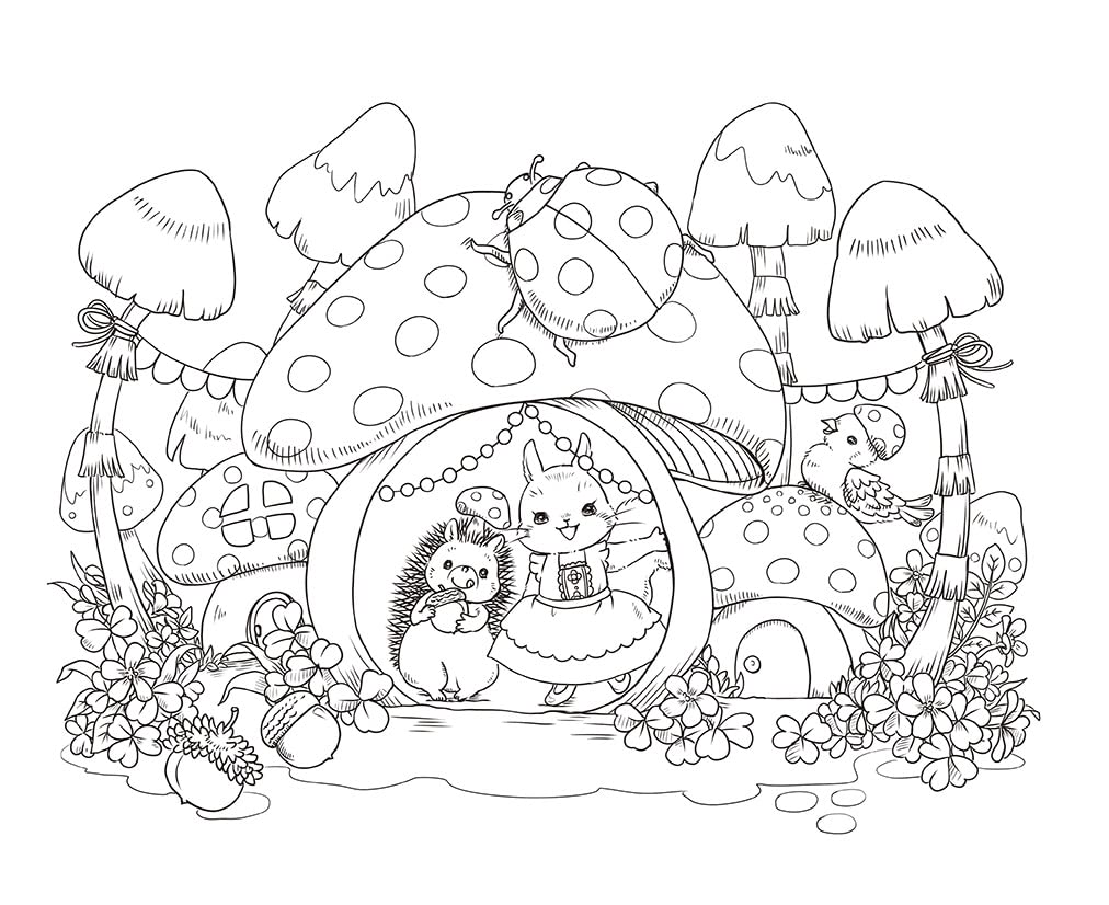 Journey Through a Fairy Tale with Little Friends in the Forest Coloring Book - Japanese Coloring Book