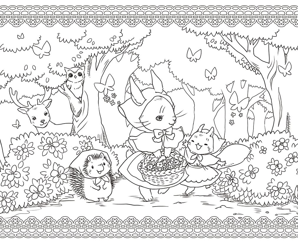 Journey Through a Fairy Tale with Little Friends in the Forest Coloring Book - Japanese Coloring Book