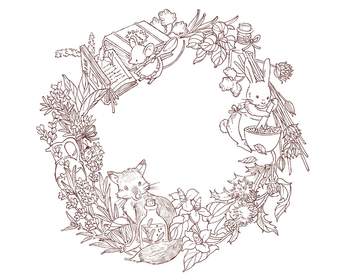 Seasonal Wreaths of plants and friends - Japanese Coloring Book