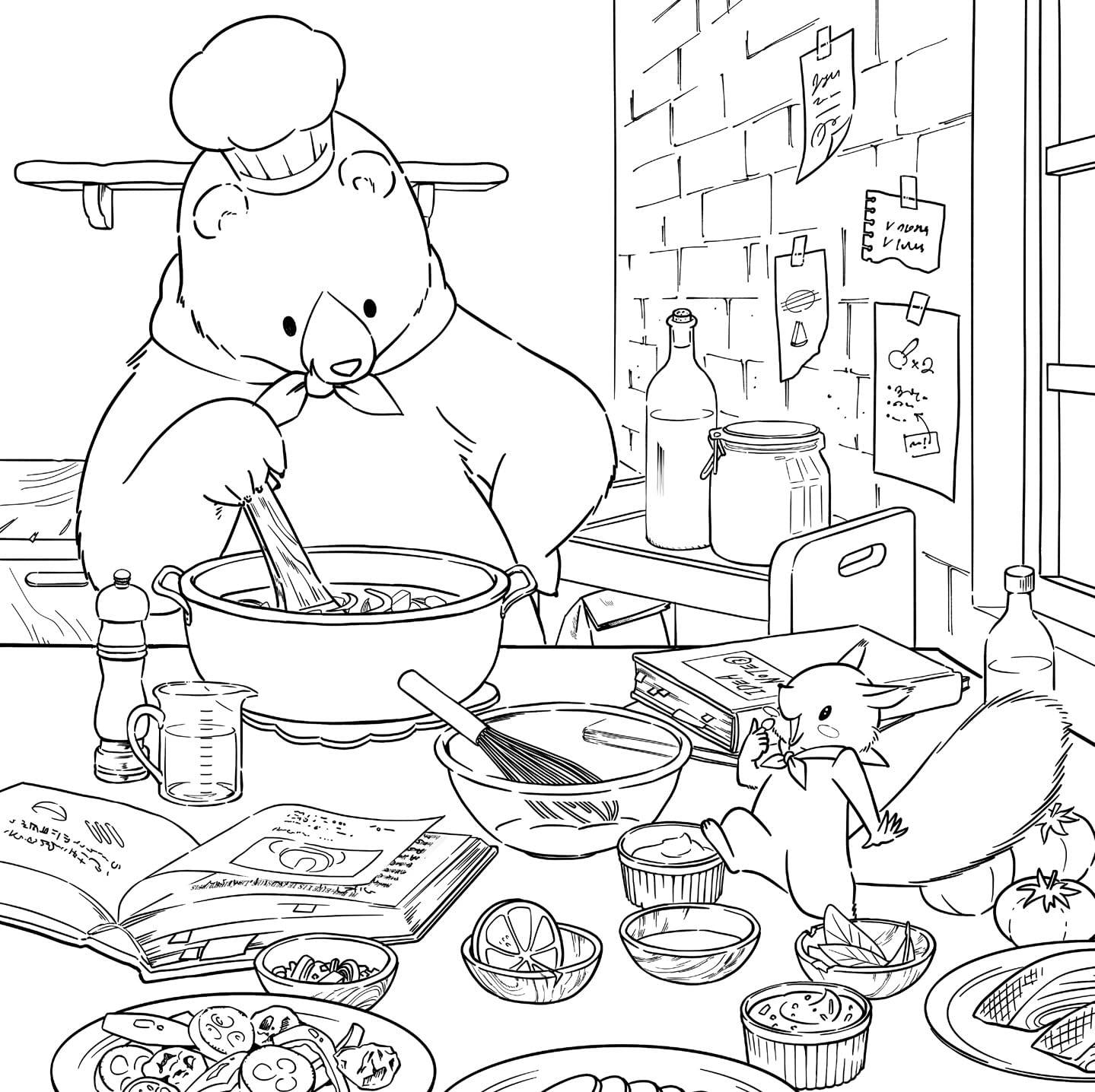 Bear’s Delicious Restaurant Coloring Book - Japanese Coloring Book