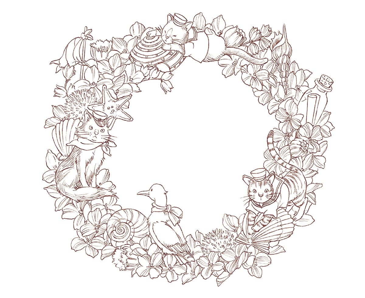 Seasonal Wreaths of plants and friends - Japanese Coloring Book