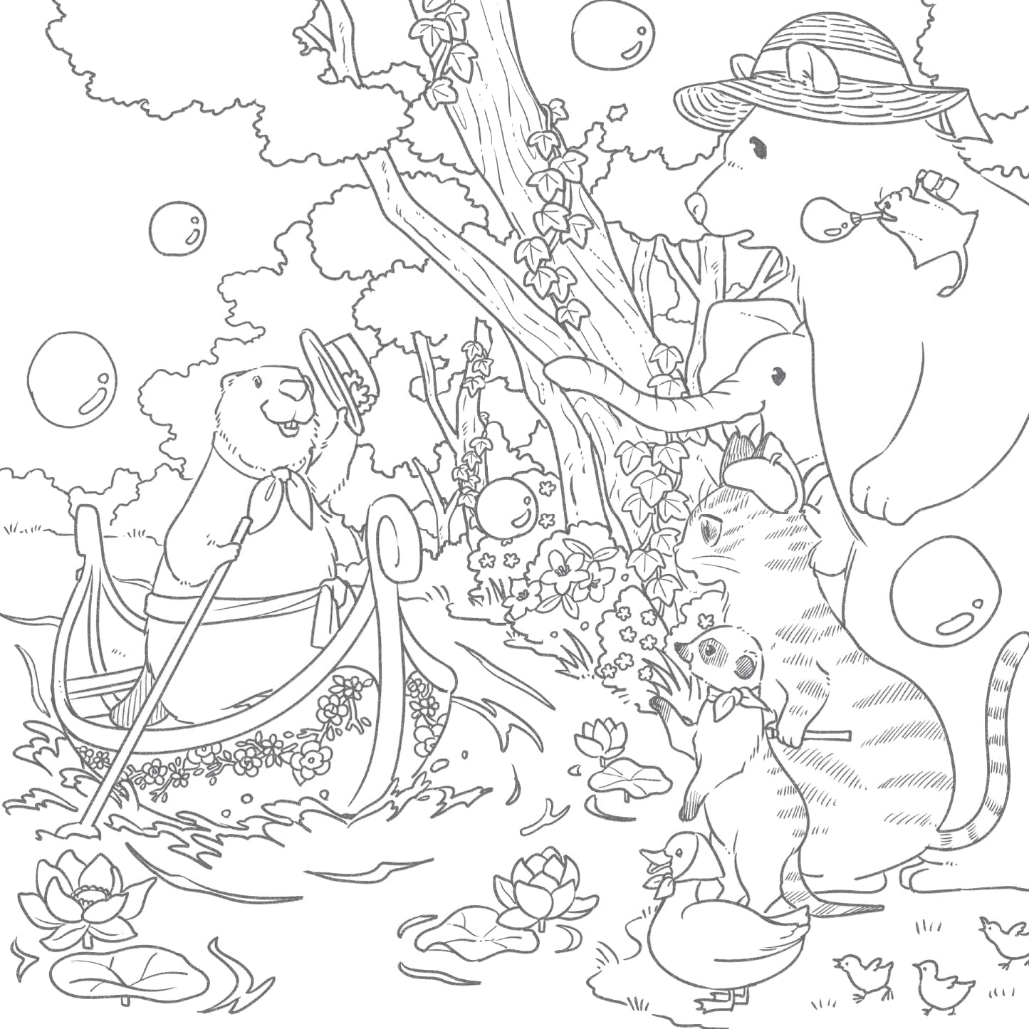 Coloring Book of Cute Forest Animal Friends - Japanese Coloring Book