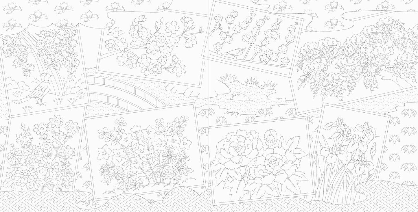 Flowers & Auspicious Japanese Patterns Coloring Book - Japanese Coloring Book