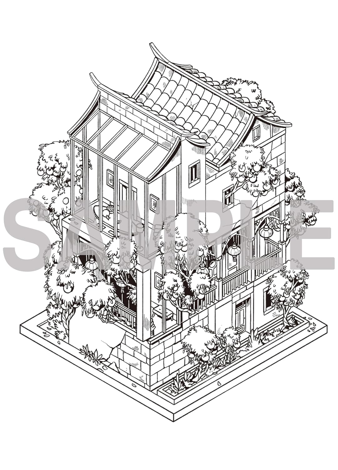 Fantasy Coloring Book for Adults – Beautiful Landscapes & Miniature Gardens - Japanese Coloring Book