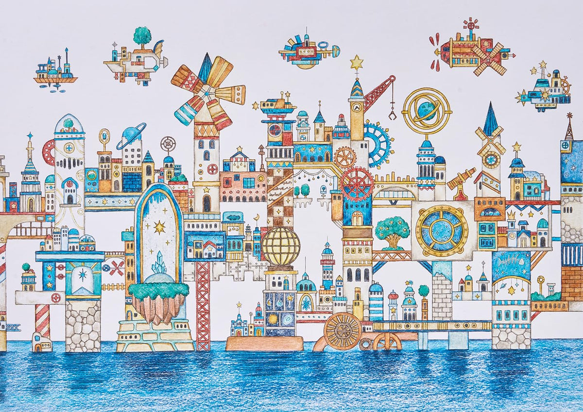Coloring Book of Imaginary Dreamy Towns - Japanese Coloring Book