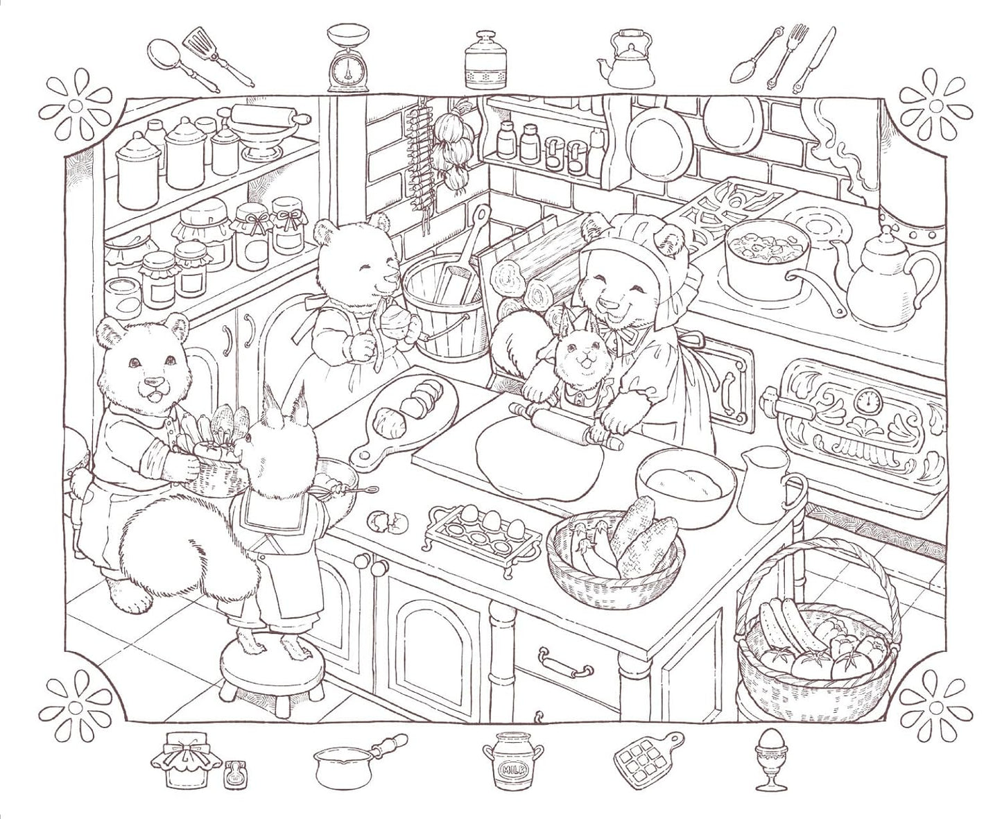 Friendly Little Squirrels and the Residents of Antique Town Coloring Book - Japanese Coloring Book