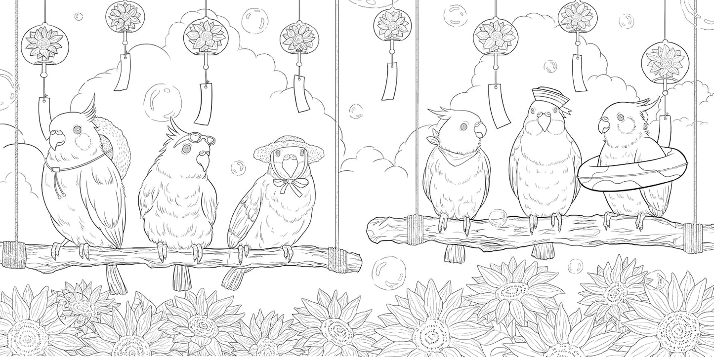 Flowers of the Four Seasons and Cute Animals - Japanese Coloring Book