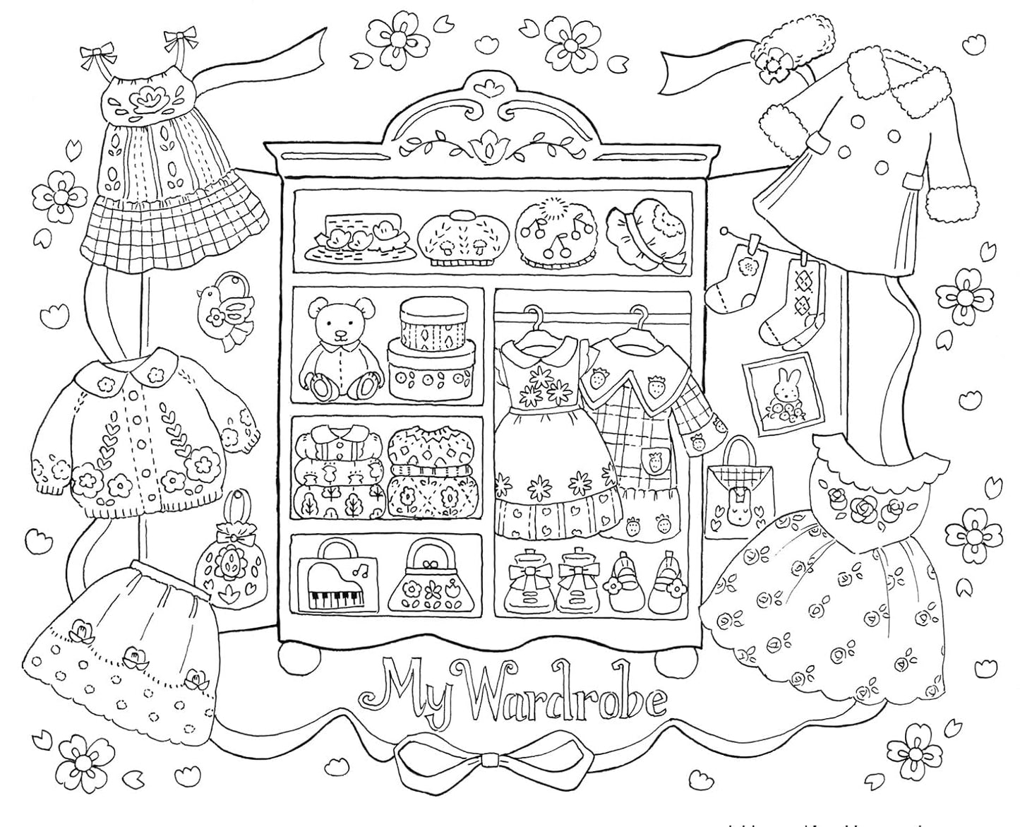 Rabbit Family’s Little Flower-Filled Home Coloring Book - Japanese Coloring Book