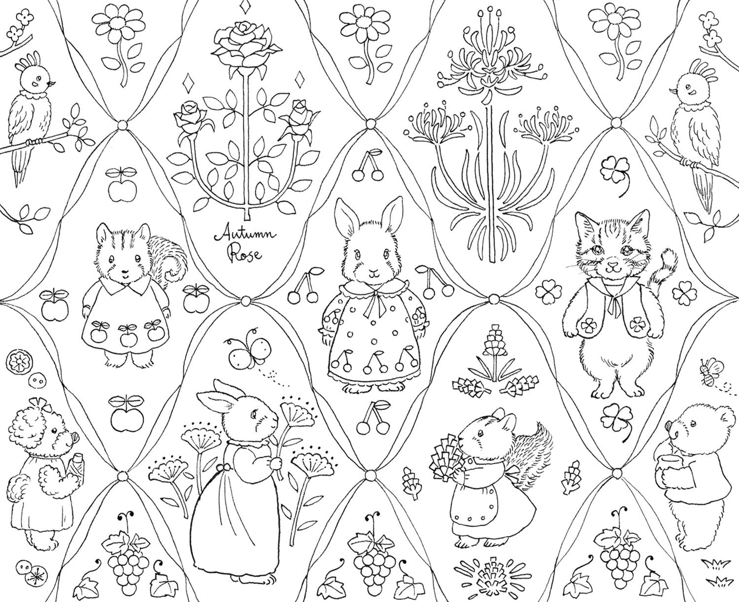 Rabbit Family’s Little Flower-Filled Home Coloring Book - Japanese Coloring Book
