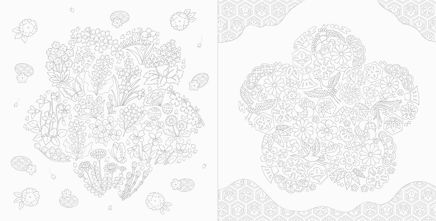 Flowers & Auspicious Japanese Patterns Coloring Book - Japanese Coloring Book