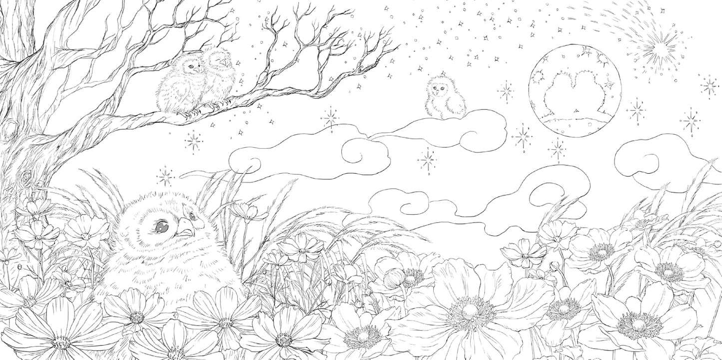 Flowers of the Four Seasons and Cute Animals - Japanese Coloring Book