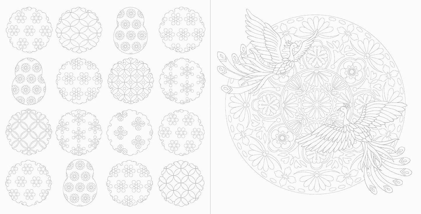 Flowers & Auspicious Japanese Patterns Coloring Book - Japanese Coloring Book