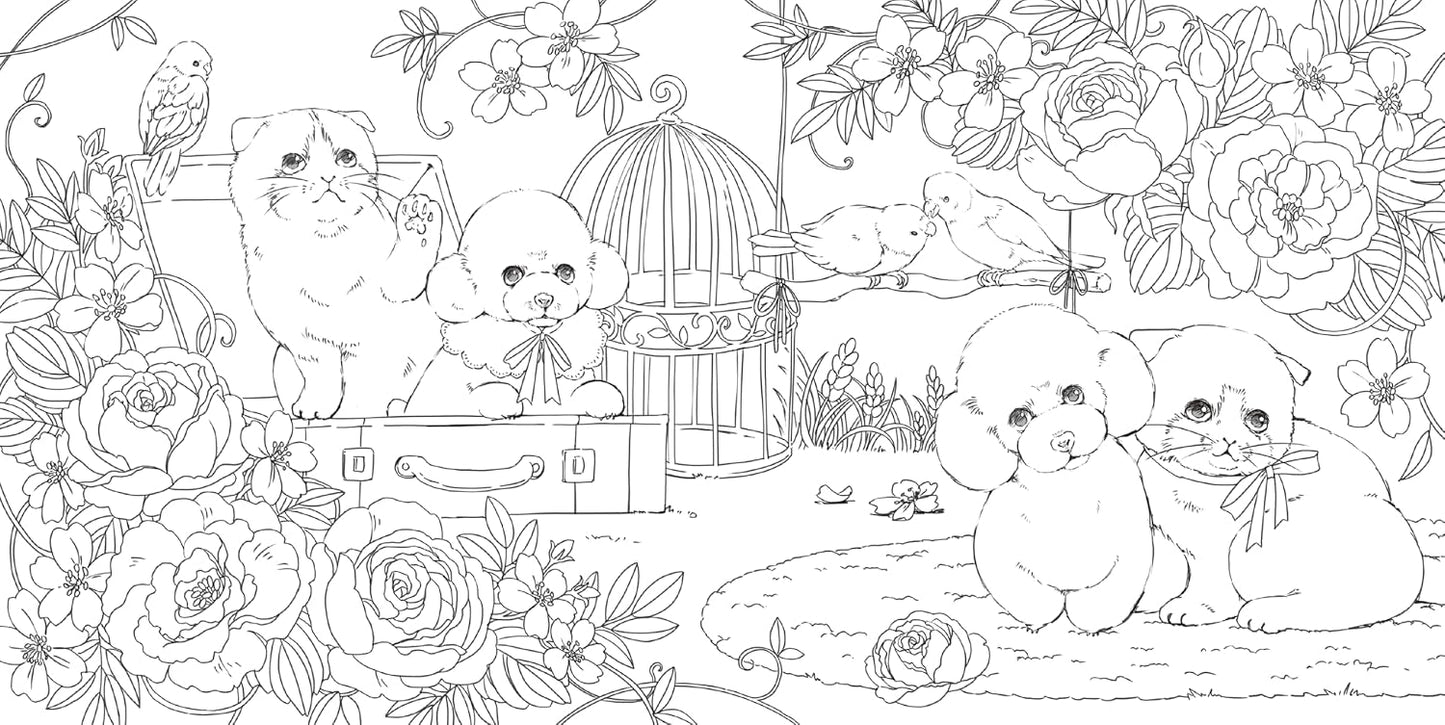 Flowers of the Four Seasons and Cute Animals - Japanese Coloring Book