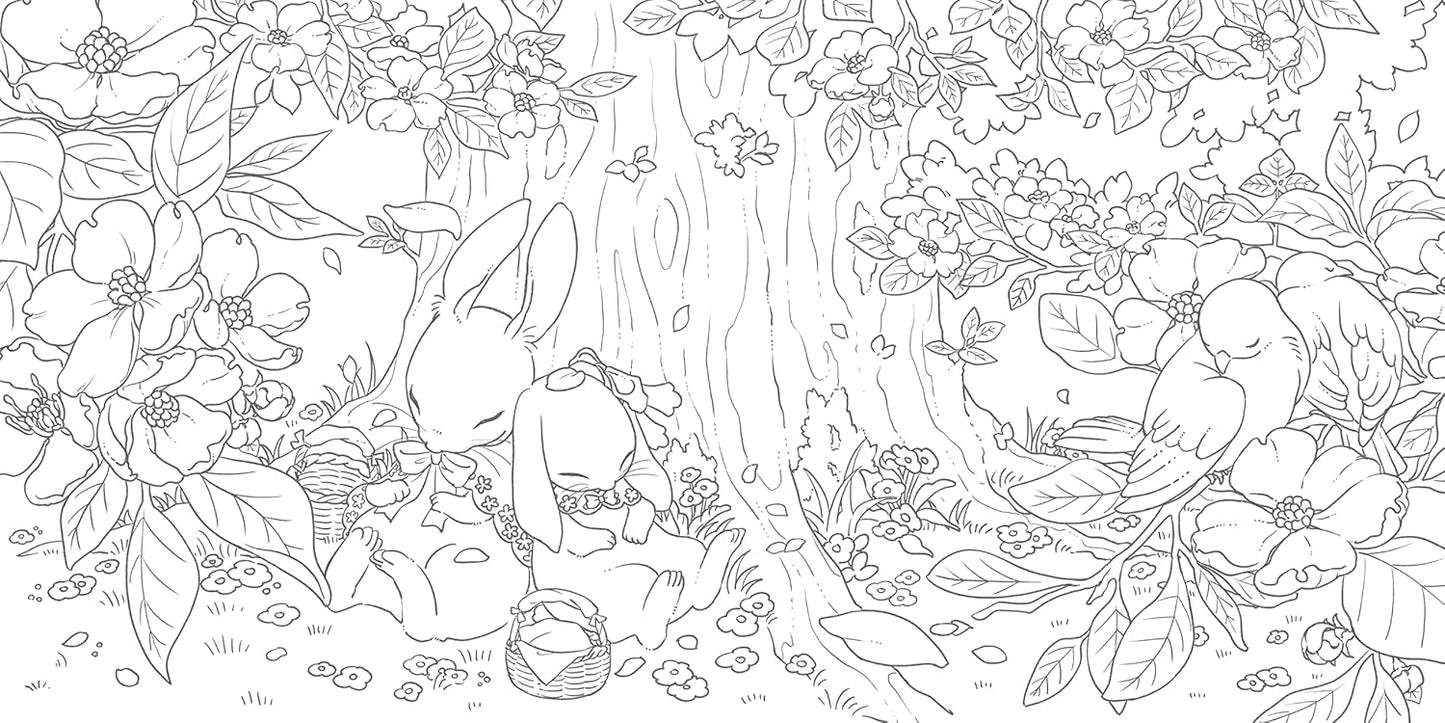 Coloring Book of Cute Forest Animal Friends - Japanese Coloring Book