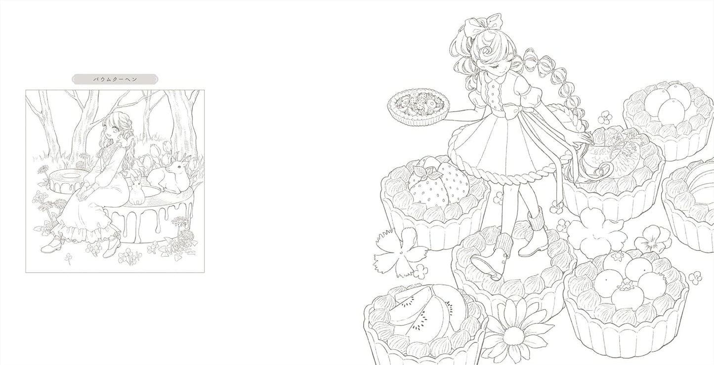 A Cafeteria of Dreams and Imagination: A Coloring Book of Delicate Girls and Enchanting Sweets