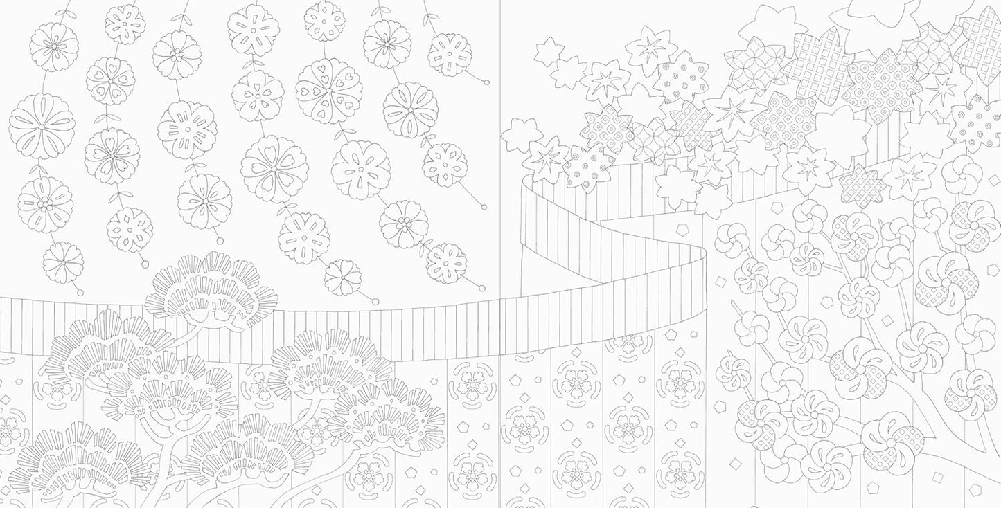 Flowers & Auspicious Japanese Patterns Coloring Book - Japanese Coloring Book