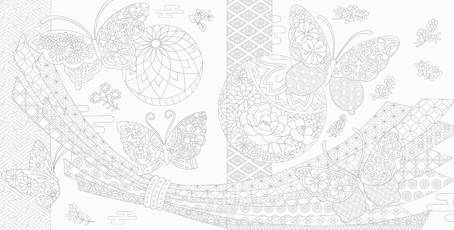 Flowers & Auspicious Japanese Patterns Coloring Book - Japanese Coloring Book