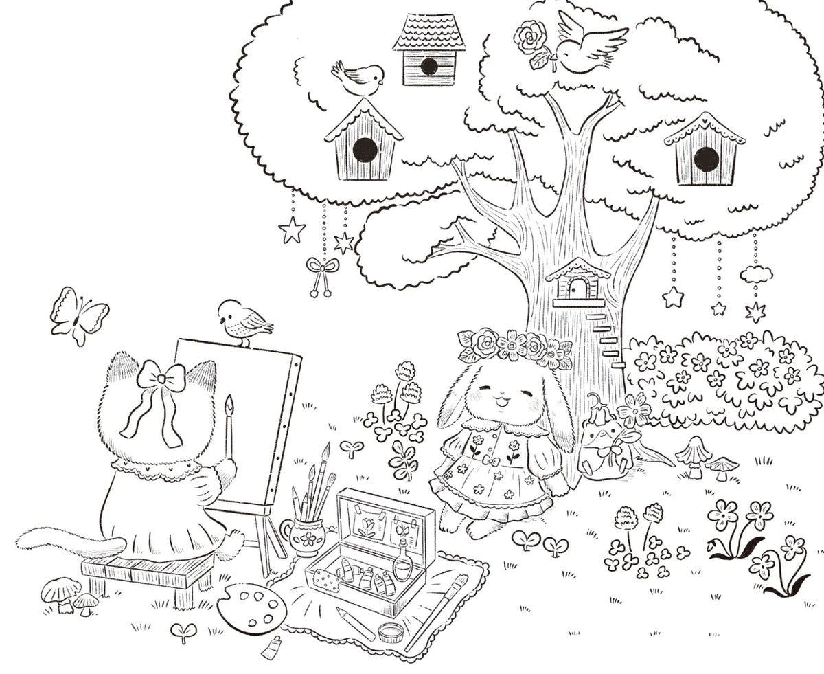 The Cozy Life of Kyara and Meru – Japanese Coloring Book