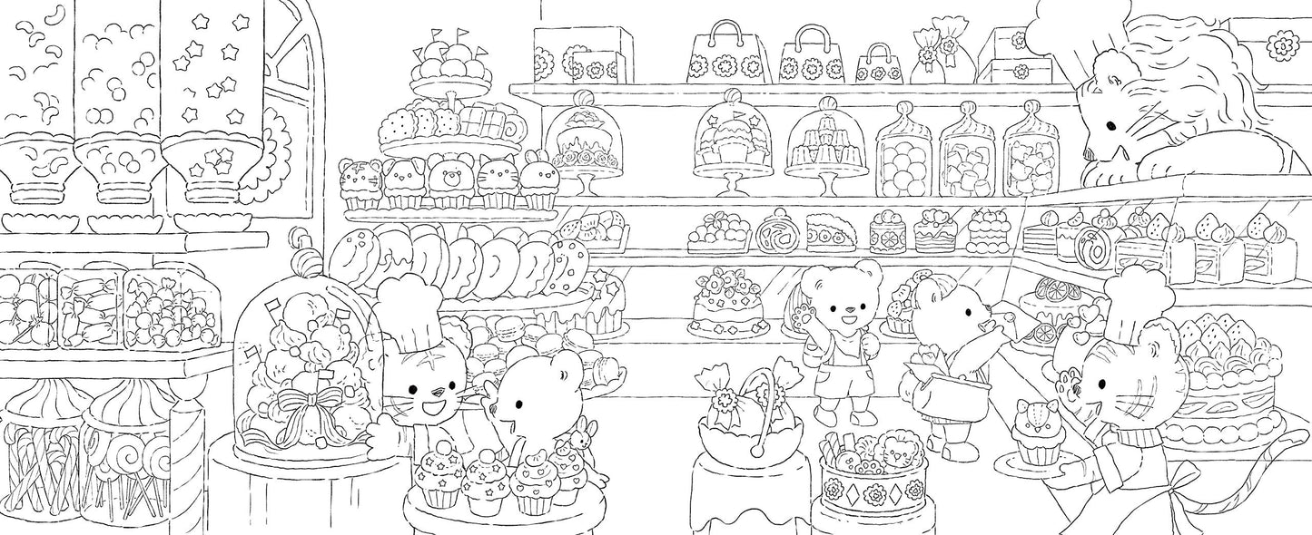 Town Scapes, Animals, Variety of Goods, Cakes, Flowers, Cooking, and 5 Bears Coloring Book - Japanese Coloring Book