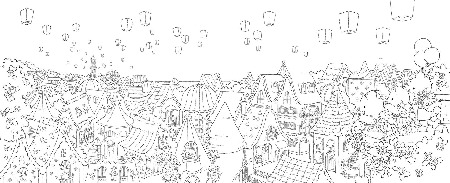 Town Scapes, Animals, Variety of Goods, Cakes, Flowers, Cooking, and 5 Bears Coloring Book - Japanese Coloring Book